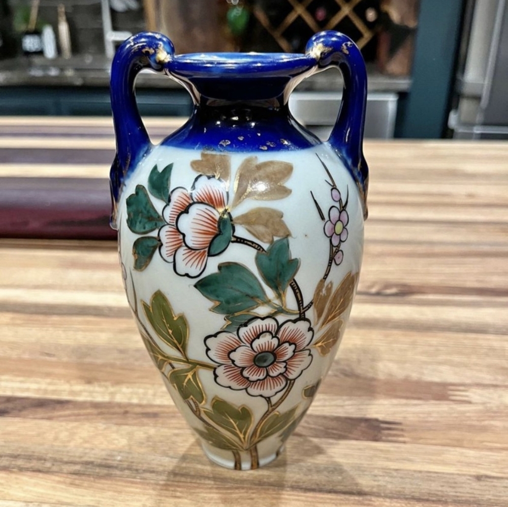 Original hand painted floral vintage small vase